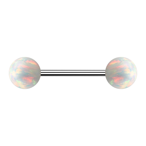 Micro Barbell argent avec deux boules opales blanches