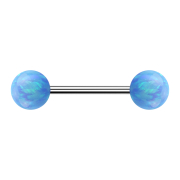 Micro Barbell argent avec deux boules opale bleu clair