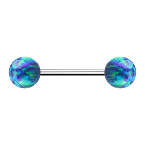 Micro Barbell argent avec deux boules opales bleues