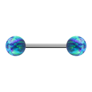 Micro Barbell argent avec deux boules opales bleues
