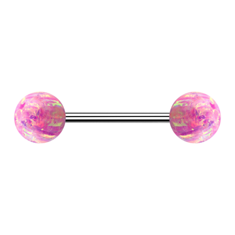 Micro Barbell argent avec deux boules opales roses
