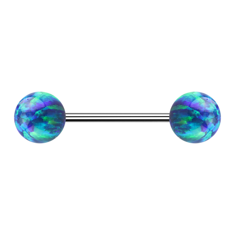 Micro Barbell argent avec deux boules opales bleues