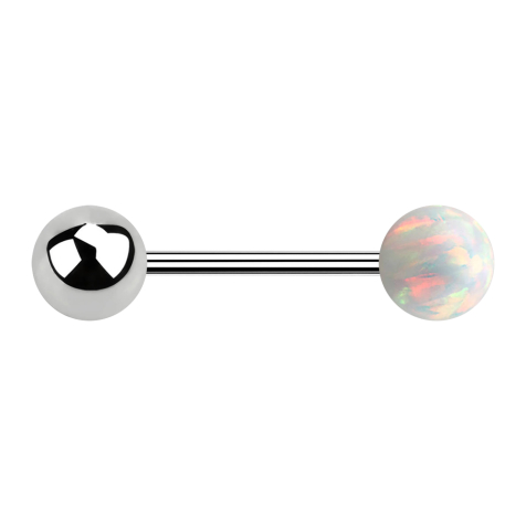 Micro Barbell argent avec boule et boule opale blanche