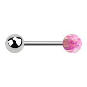Micro barbell silver with ball and ball opal pink
