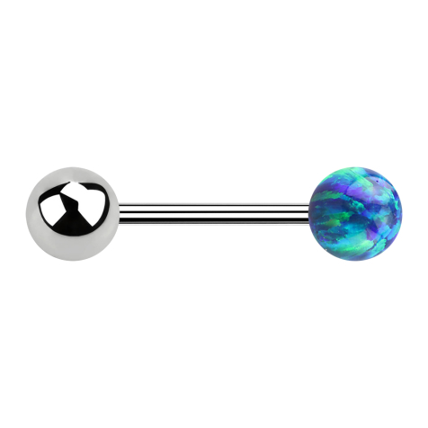 Micro barbell silver with ball and ball opal blue