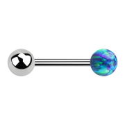 Barbell argent avec boule et boule opale bleue