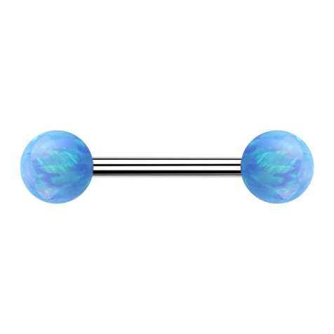 Barbell silver with two balls opal light blue