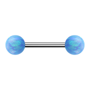 Barbell silver with two balls opal light blue
