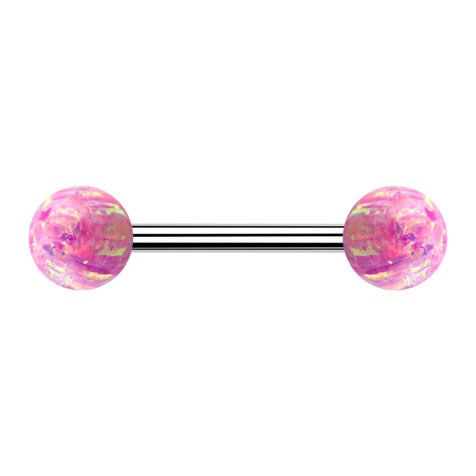 Barbell silver with two balls opal pink