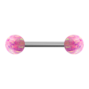Barbell silver with two balls opal pink
