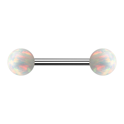 Barbell silver with two balls opal white