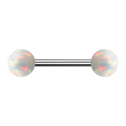 Barbell silver with two balls opal white