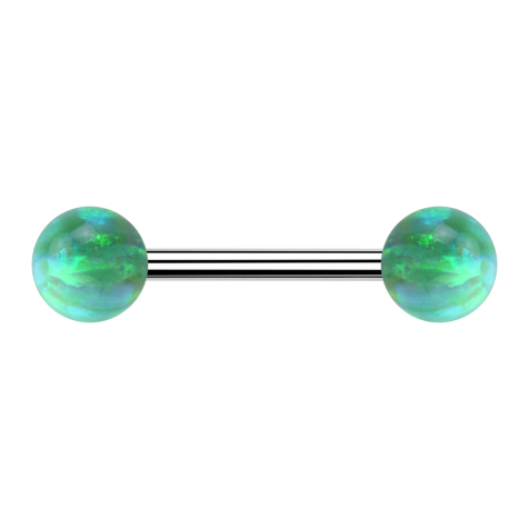 Barbell silver with two balls opal green