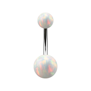 Banana dargento con due sfere di opale bianco