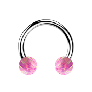 Micro Circular Barbell argento con due sfere rosa opalino