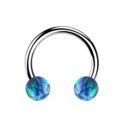 Micro Circular Barbell silver with two balls opal blue