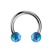 Micro Circular Barbell silver with two balls opal blue
