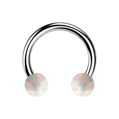 Circular Barbell argent avec deux boules opale blanche