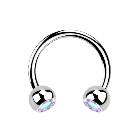 Micro Circular Barbell argent avec deux boules de cristal multicolore
