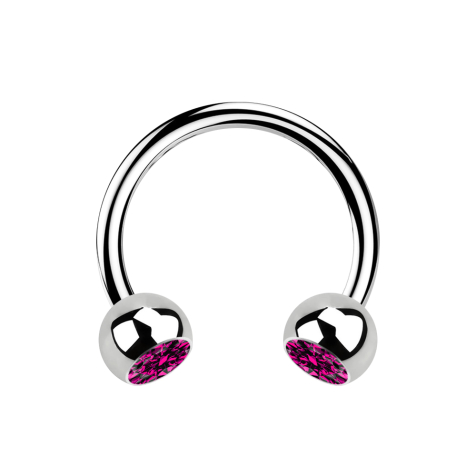 Micro Circular Barbell argent avec deux boules cristal fuchsia