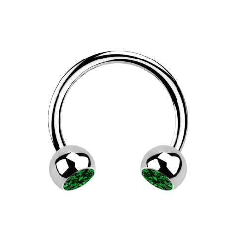 Micro Circular Barbell argent avec deux boules cristal vert