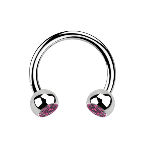 Micro Circular Barbell argento con due sfere di cristallo rosa