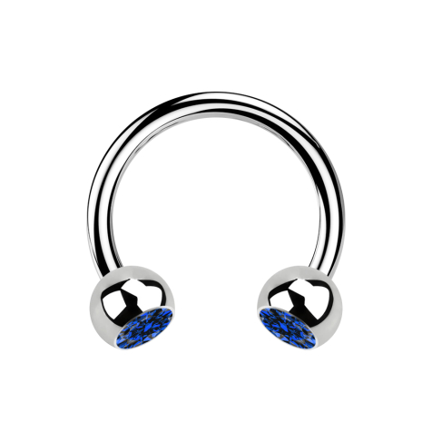 Micro Circular Barbell argent avec deux boules de cristal bleu foncé