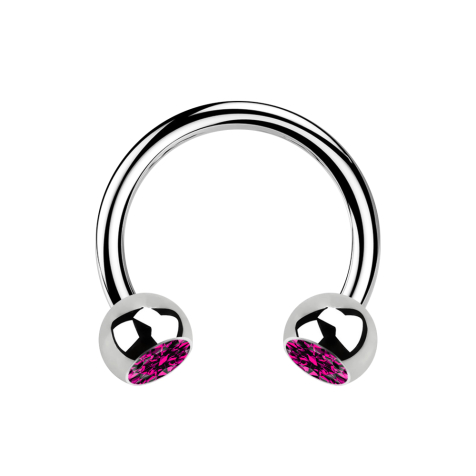 Micro Circular Barbell argento con due sfere di cristallo fucsia
