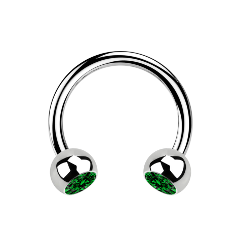 Micro Circular Barbell silver with two green crystal balls