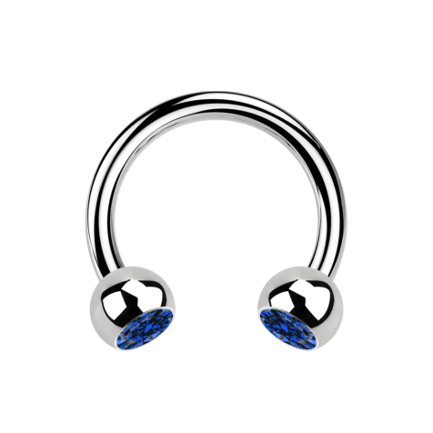Micro Circular Barbell silver with two dark blue crystal balls