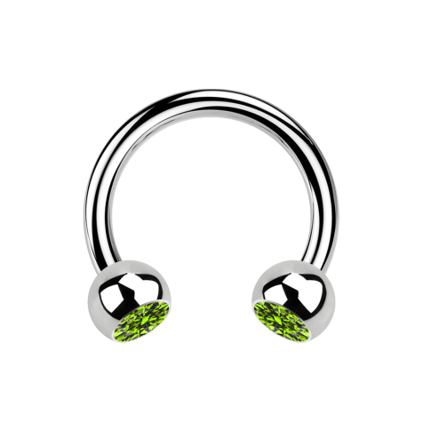 Micro Circular Barbell argent avec deux boules cristal vert clair