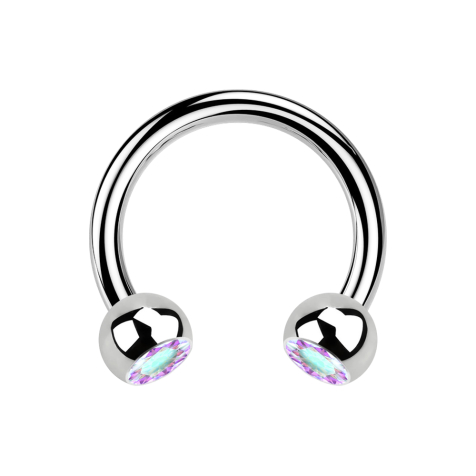 Circular Barbell argent avec deux boules de cristal multicolore