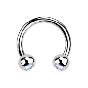 Circular barbell silver with two crystal balls multicolor