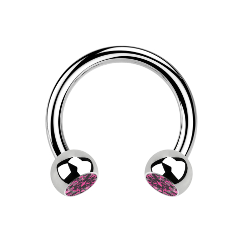 Circular barbell silver with two crystal balls pink