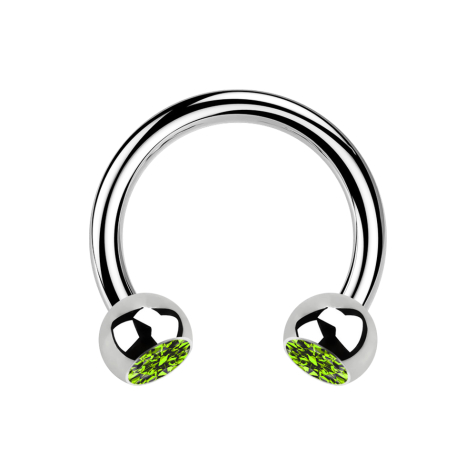 Circular barbell silver with two light green crystal balls