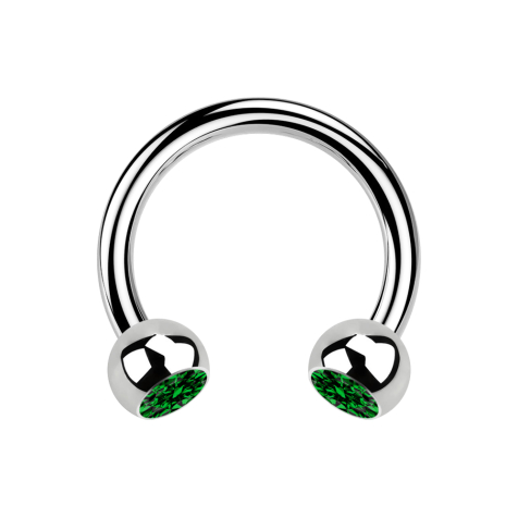 Circular barbell silver with two green crystal balls