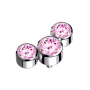 Ancrage dermique argenté trois cristaux roses