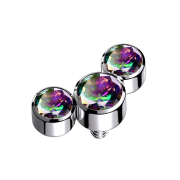 Dermal Anchor silver three crystals dark multicolor
