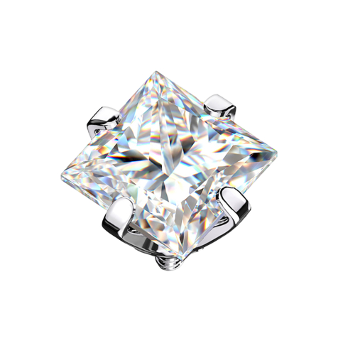 Ancrage dermique argent carré cristal argent serti