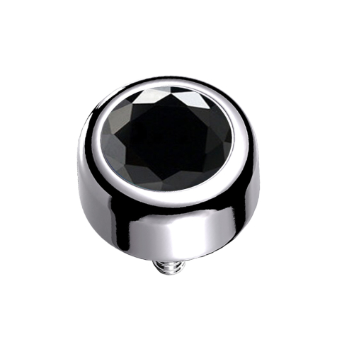 Dermal Anchor Cylinder Silver with Black Crystal