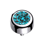 Dermal Anchor Cylinder silver with aqua crystal