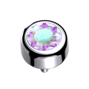 Dermal Anchor Cylinder silver with multicolor crystal