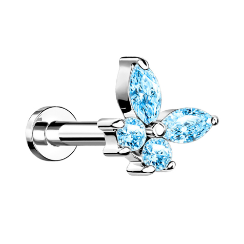 Micro Labret femelle argent papillon avec cristaux auqa