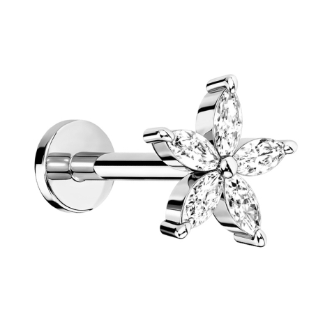 Micro labret filo interno argento fiore con cristallo