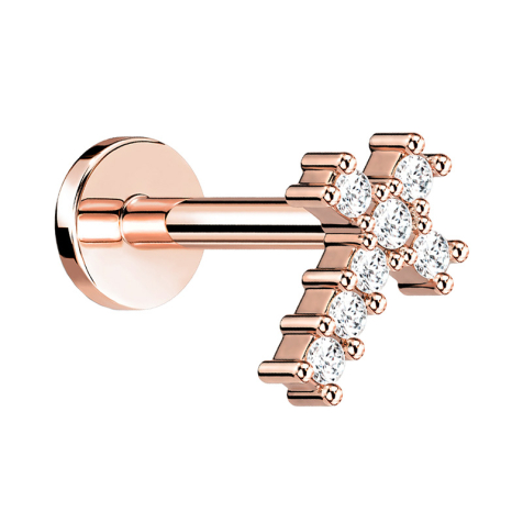 Micro labret a filo interno croce in oro rosa con cristallo