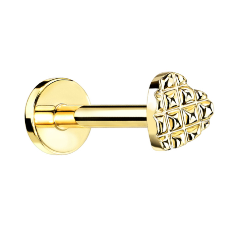 Micro Labret Innengewinde vergoldet Herz mit Struktur