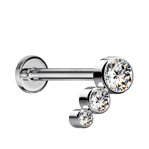 Micro Labret Innengewinde silber mit drei Kristallen