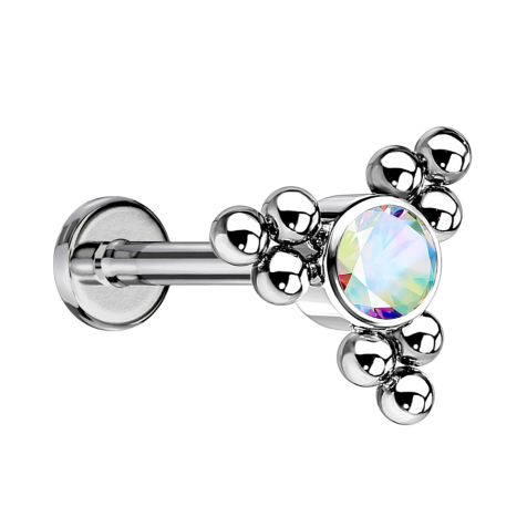 Micro Labret Innengewinde silber Kugeln Dreieck mit Kristall multicolor