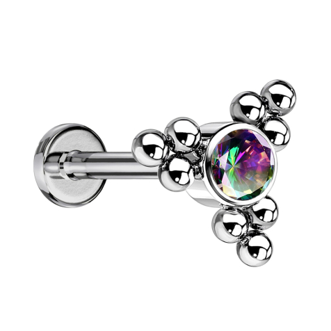Micro Labret Internal Thread Silver Balls Triangle with Crystal Dark Multicolor