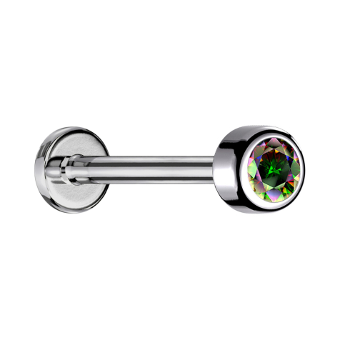 Micro Labret filetage intérieur argent cylindre avec cristal multicolore foncé